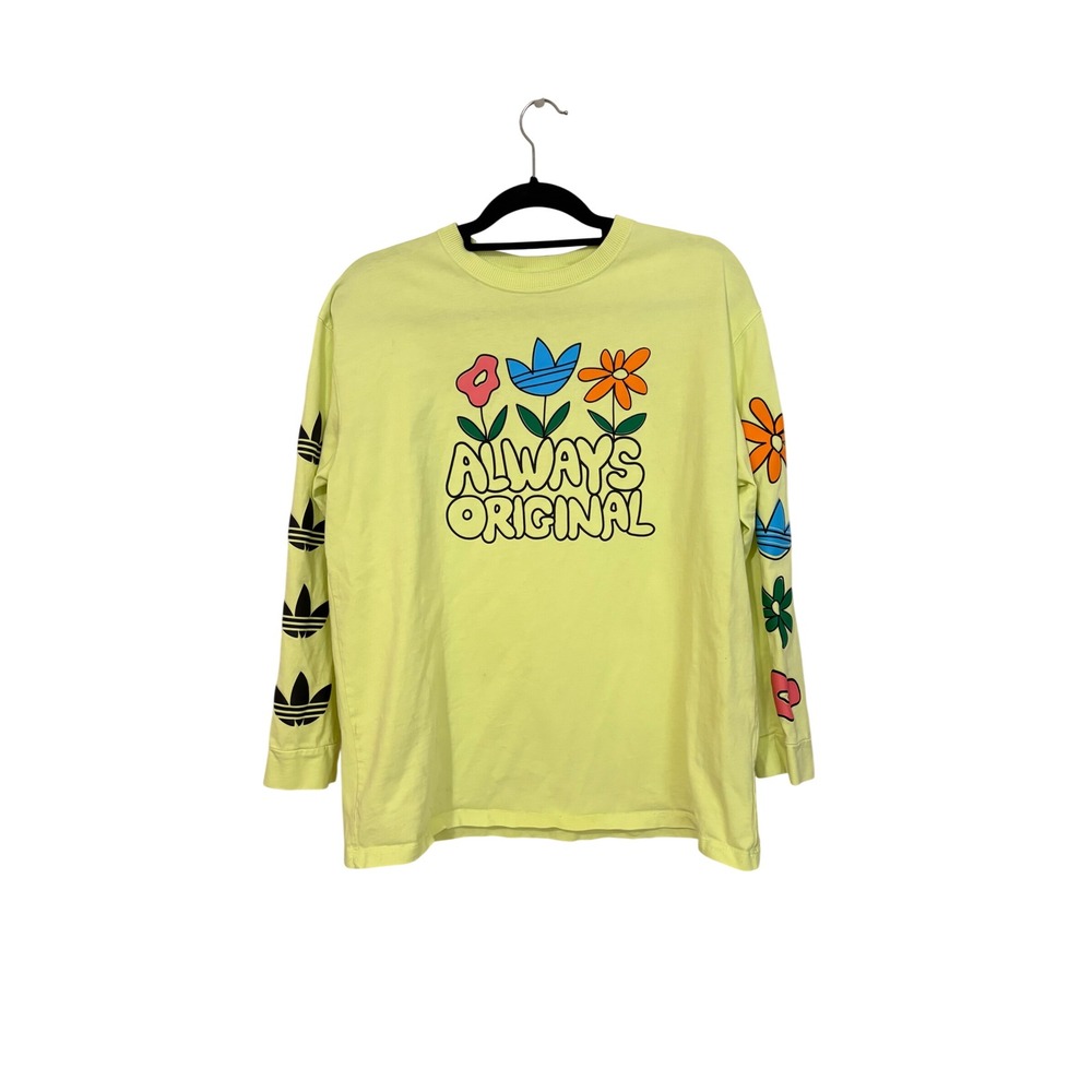 Adidas Originals Always Original Long Sleeve Graphic Tee Yellow HC5428 Womens M